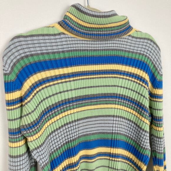 Y2K Valerie Stevens Women M Petite FLAW Multicolor Stripe Ribbed Turtleneck Slim - Picture 4 of 10